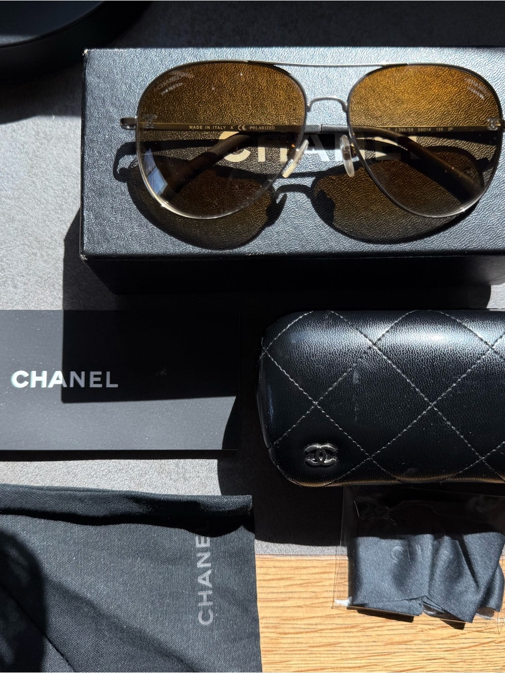 CHANEL Brown Polarized Aviator Sunglasses